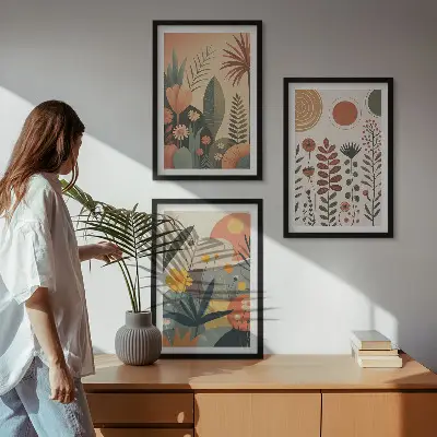 Juego de 3 cuadros con estampados de plantas bohemias