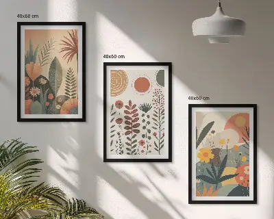 Juego de 3 cuadros con estampados de plantas bohemias