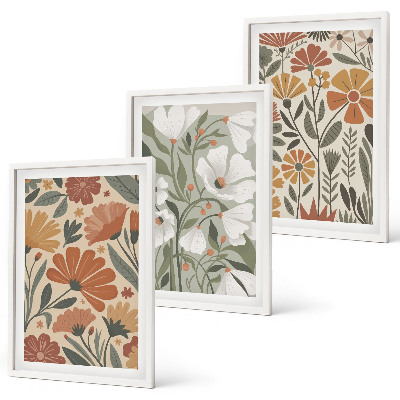 Set de 3 cuadros para salón Estampados florales en naranja y verde