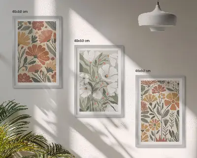Set de 3 cuadros para salón con estampados florales en naranja y verde