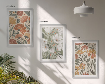 Set de 3 cuadros para salón Estampados florales en naranja y verde