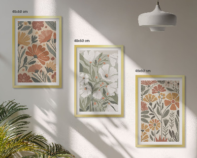 Set de 3 cuadros para salón Estampados florales en naranja y verde