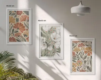 Set de 3 cuadros para salón con estampados florales en naranja y verde