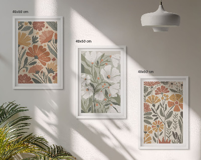 Set de 3 cuadros para salón Estampados florales en naranja y verde