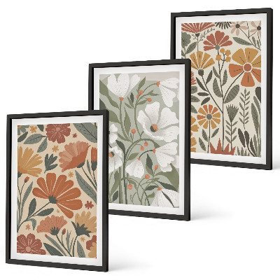 Set de 3 cuadros para salón Estampados florales en naranja y verde