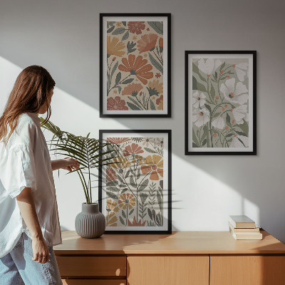 Set de 3 cuadros para salón Estampados florales en naranja y verde