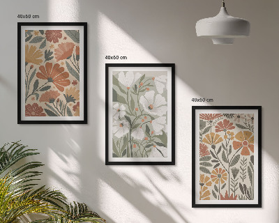 Set de 3 cuadros para salón Estampados florales en naranja y verde