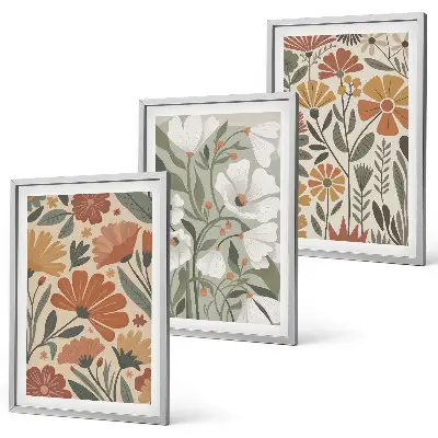 Set de 3 cuadros para salón con estampados florales en naranja y verde