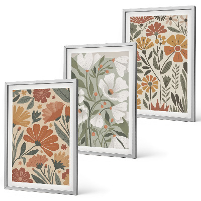 Set de 3 cuadros para salón Estampados florales en naranja y verde
