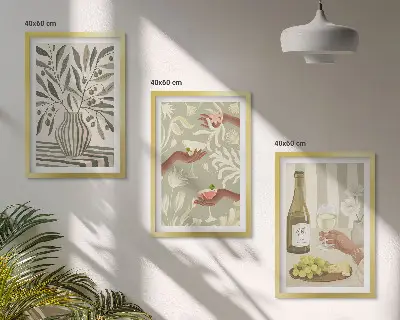 Juego de 3 cuadros de cócteles rústicos con flores de olivo