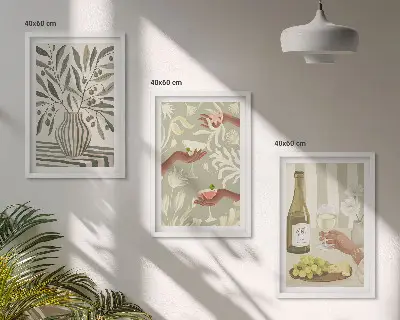 Juego de 3 cuadros de cócteles rústicos con flores de olivo