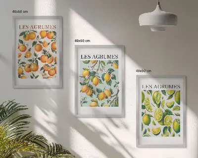 Juego de 3 cuadros con patrones de cítricos en tonos pastel