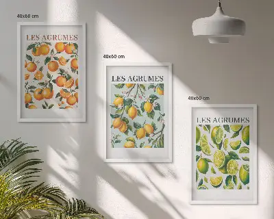 Juego de 3 cuadros con patrones de cítricos en tonos pastel