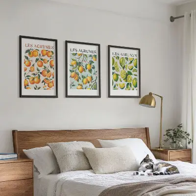 Juego de 3 cuadros con patrones de cítricos en tonos pastel