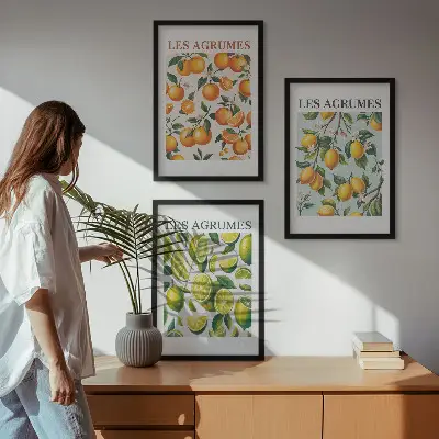 Juego de 3 cuadros con patrones de cítricos en tonos pastel