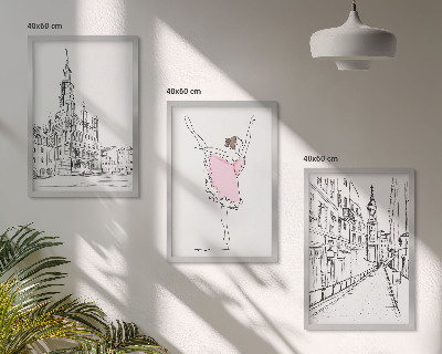Set de 3 cuadros para salón Bailarinas elegantes y arquitectura