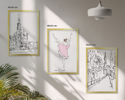 Set de 3 cuadros para salón Bailarinas elegantes y arquitectura