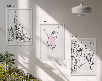 Set de 3 cuadros para salón Bailarinas elegantes y arquitectura