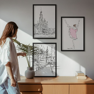 Set de 3 cuadros para salón Bailarinas elegantes y arquitectura