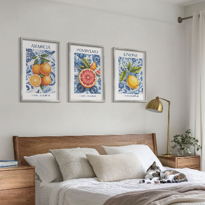 Juego de 3 cuadros Ilustraciones vintage de cítricos