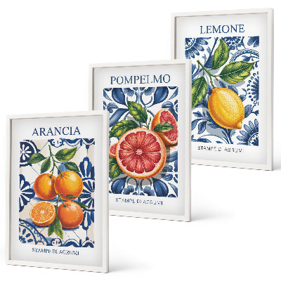 Set de 3 cuadros para salón Carteles de moda de cítricos italianos