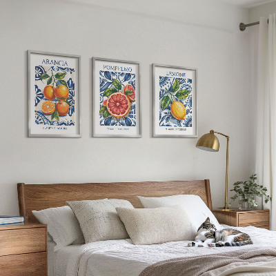 Set de 3 cuadros para salón Carteles de moda de cítricos italianos