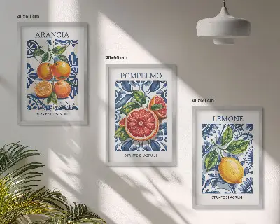 Set de 3 cuadros decorativos para salón con diseño de carteles de moda con cítricos italianos