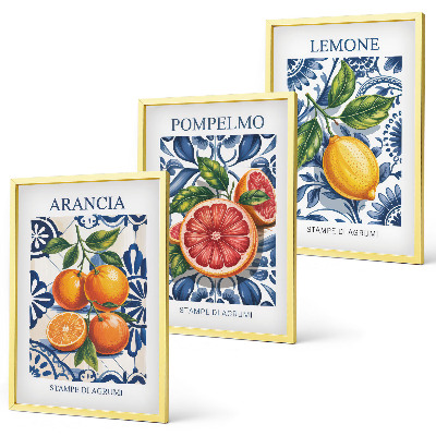 Set de 3 cuadros para salón Carteles de moda de cítricos italianos
