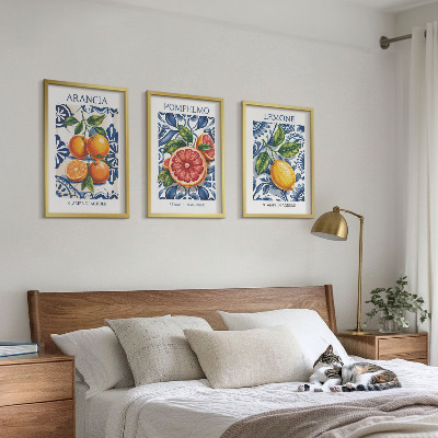 Set de 3 cuadros para salón Carteles de moda de cítricos italianos