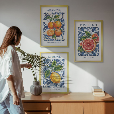 Set de 3 cuadros para salón Carteles de moda de cítricos italianos