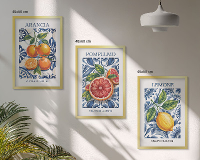 Set de 3 cuadros para salón Carteles de moda de cítricos italianos
