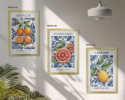 Set de 3 cuadros decorativos para salón con diseño de carteles de moda con cítricos italianos