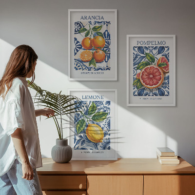 Set de 3 cuadros para salón Carteles de moda de cítricos italianos