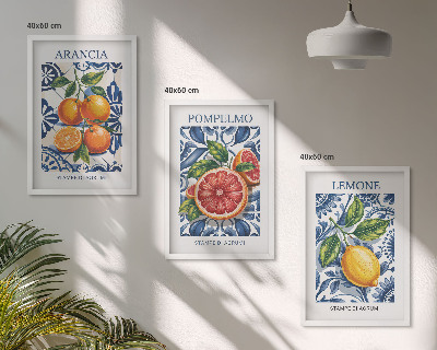 Set de 3 cuadros para salón Carteles de moda de cítricos italianos