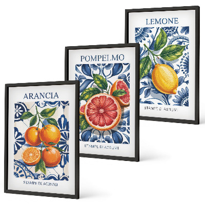 Set de 3 cuadros para salón Carteles de moda de cítricos italianos