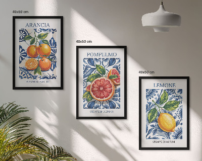 Set de 3 cuadros para salón Carteles de moda de cítricos italianos
