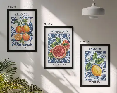 Set de 3 cuadros decorativos para salón con diseño de carteles de moda con cítricos italianos