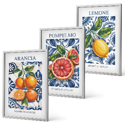 Set de 3 cuadros para salón Carteles de moda de cítricos italianos