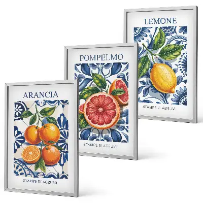 Set de 3 cuadros decorativos para salón con diseño de carteles de moda con cítricos italianos