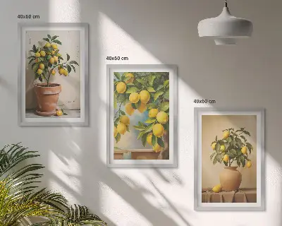 Juego de 3 cuadros con diseño de limoneros en maceta y jarrón