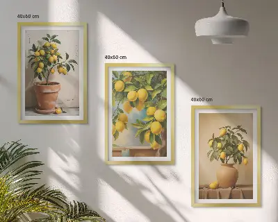 Juego de 3 cuadros con diseño de limoneros en maceta y jarrón
