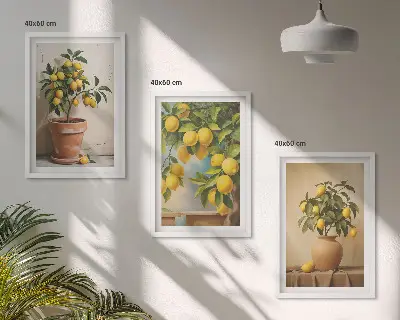 Juego de 3 cuadros con diseño de limoneros en maceta y jarrón