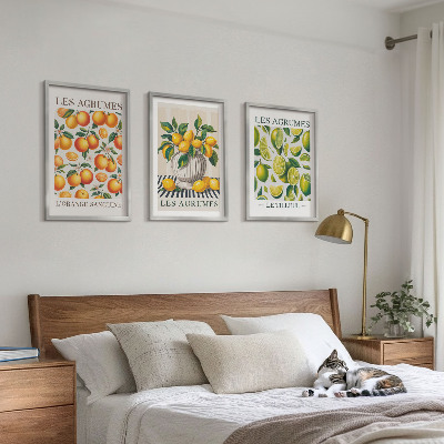 Set de 3 cuadros para salón Frutas cítricas en versiones coloridas
