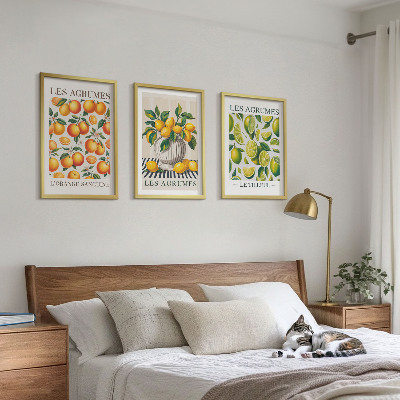 Set de 3 cuadros para salón Frutas cítricas en versiones coloridas