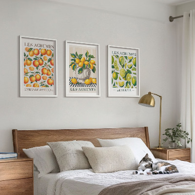 Set de 3 cuadros para salón Frutas cítricas en versiones coloridas