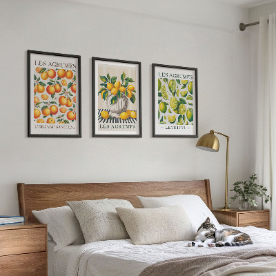Set de 3 cuadros para salón Frutas cítricas en versiones coloridas