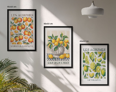 Set de 3 cuadros para salón Frutas cítricas en versiones coloridas