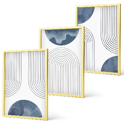 Set de 3 cuadros para salón patrones azules abstractos