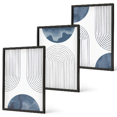 Set de 3 cuadros para salón patrones azules abstractos