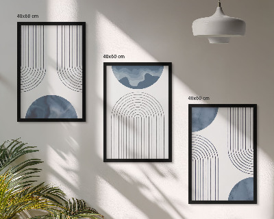 Set de 3 cuadros para salón patrones azules abstractos
